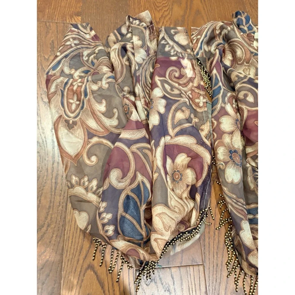 JC Penny Waterfall Valance + 2 Panels Floral Paisley With Beaded Tassel Set Of 7
